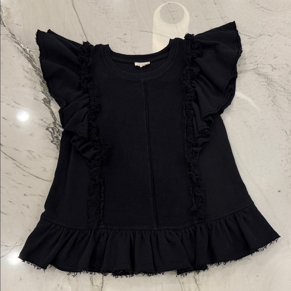 Pilcro by Anthropologie short sleeved ruffle fringe sweatshirt - Picture 4 of 6